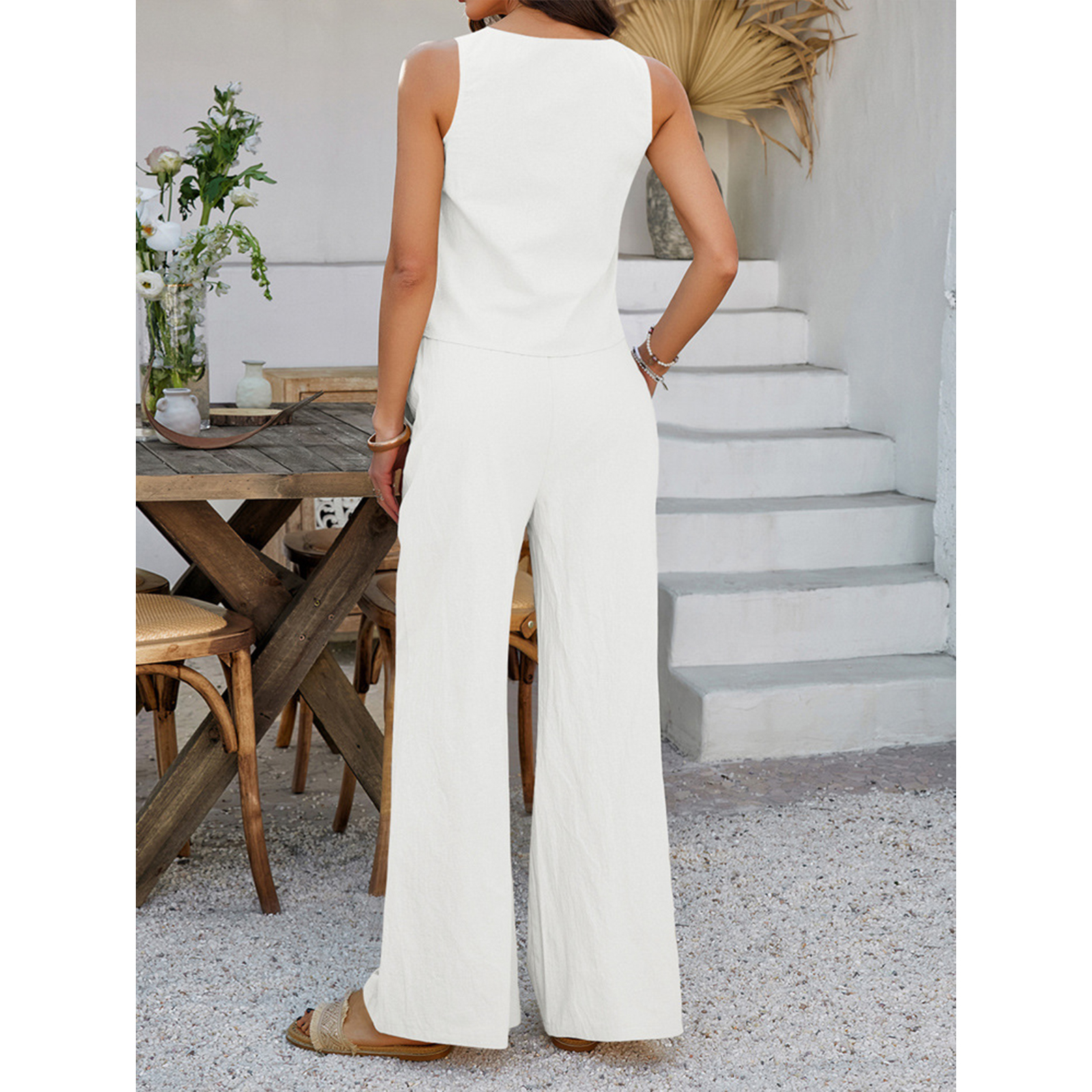 2 Piece Sets for Women Summer Outfits Lounge Sets Tie Front Vest Top Wide Leg Tracksuits view 3